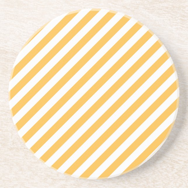 Warm Yellow and White Narrow Stripes Coaster (Front)