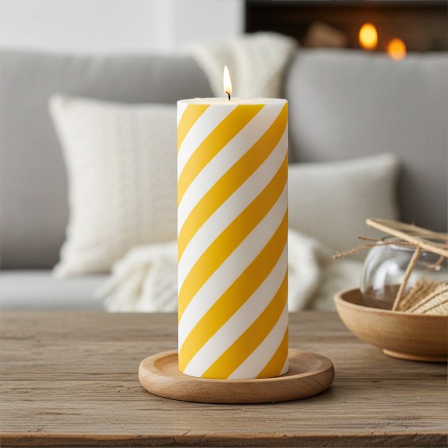 Warm Yellow and White Stripes Pillar Candle (Creator Uploaded)