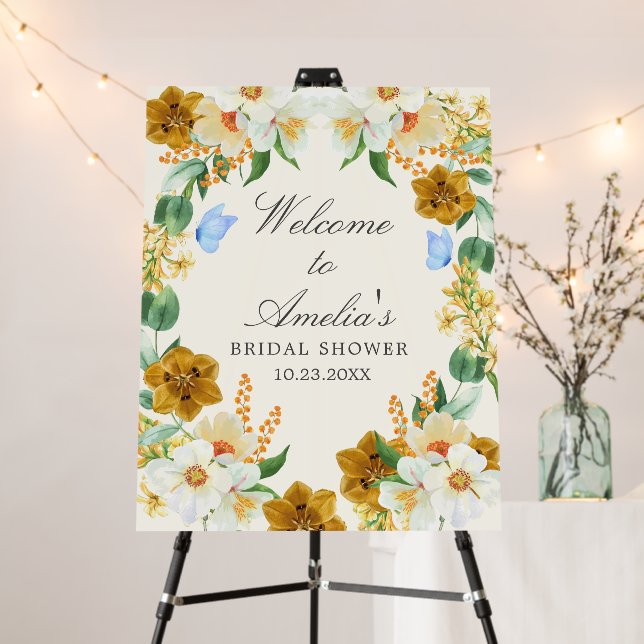 Warm yellow Garden flowers Bridal shower Welcome  Foam Board (In Situ (Stand))