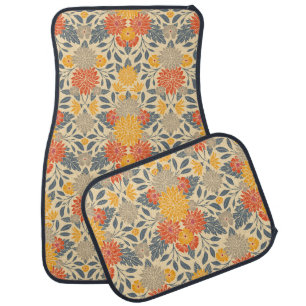 Warm Yellow, Orange & Blue Floral Car Floor Mat