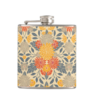 Warm Yellow, Orange & Blue Floral Flask