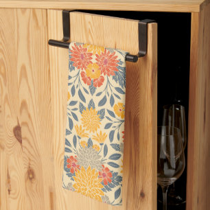 Warm Yellow, Orange & Blue Floral Kitchen Towel