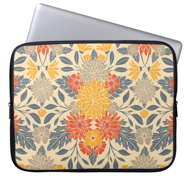 Warm Yellow, Orange & Blue Floral Laptop Sleeve (Front)