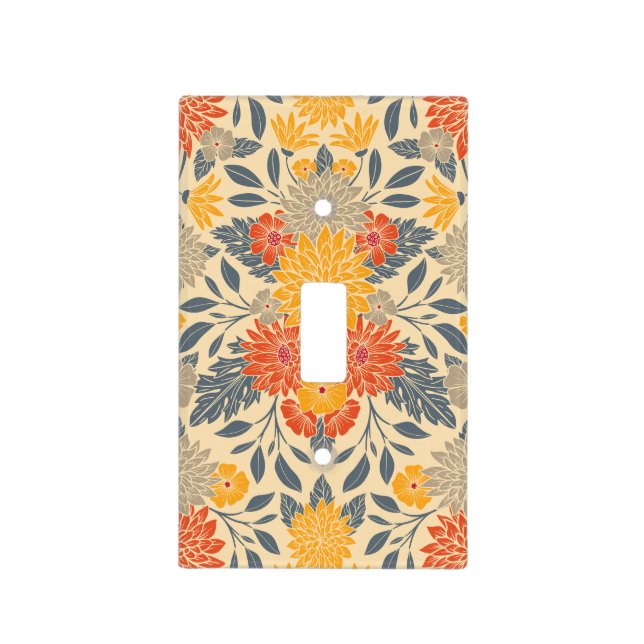 Warm Yellow, Orange & Blue Floral Light Switch Cover (Front)