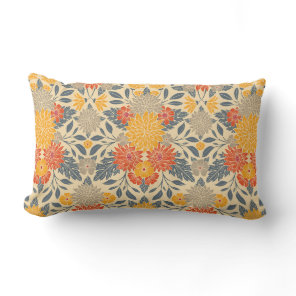 Warm Yellow, Orange & Blue Floral Lumbar Pillow
