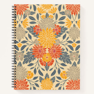 Warm Yellow, Orange & Blue Floral Notebook