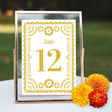 Warm Yellow Papel Picado Wedding Table Number