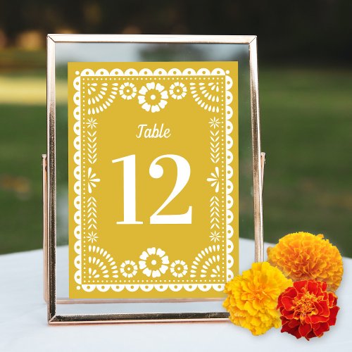 Warm Yellow Papel Picado Wedding Table Number