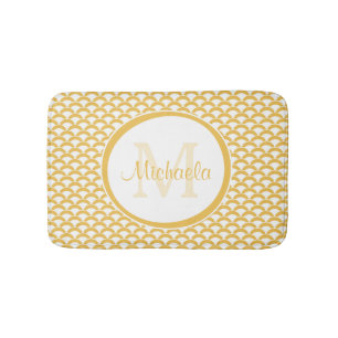 Warm Yellow Scallop Pattern Monogram Name Design Bath Mat