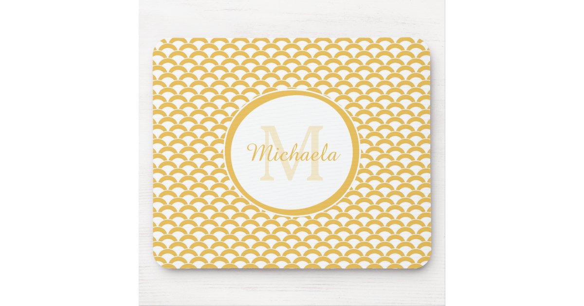 Wam Monogram Warm Yellow Scallop Pattern Monogram Name Design Mouse Pad | Zazzle