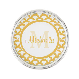 Warm Yellow Scallop Pattern Monogram Name Design Pin