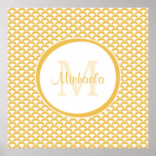 Warm Yellow Scallop Pattern Monogram Name Design Poster