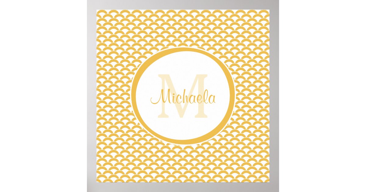 Wam Monogram Warm Yellow Scallop Pattern Monogram Name Design Poster | Zazzle
