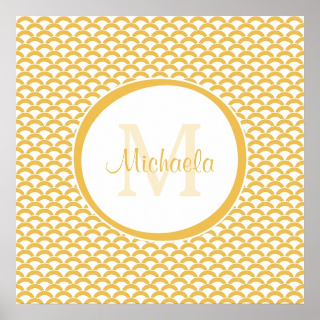 Warm Yellow Scallop Pattern Monogram Name Design Poster (Front)