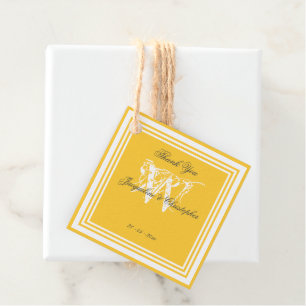 Warm Yellow Wedding White Monogram Black Thank You Favor Tags