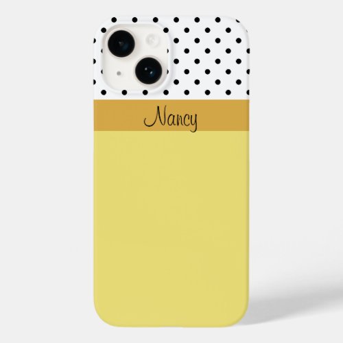 Warm Yellow White Black Dotted Custom Name Ribbon Case_Mate iPhone 14 Case