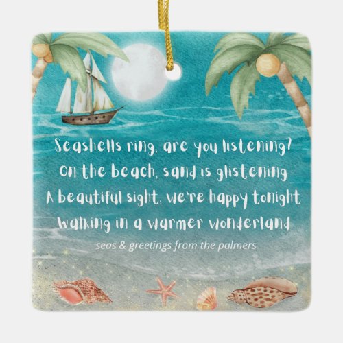 Warmer Wonderland Tropical Beach Christmas Ceramic Ornament