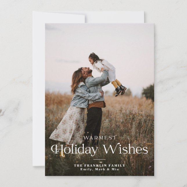 Warmest Holiday Wishes Modern Holiday Photo Card (Front)