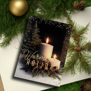 Warmest Holiday Wishes Watercolor Candle Rustic