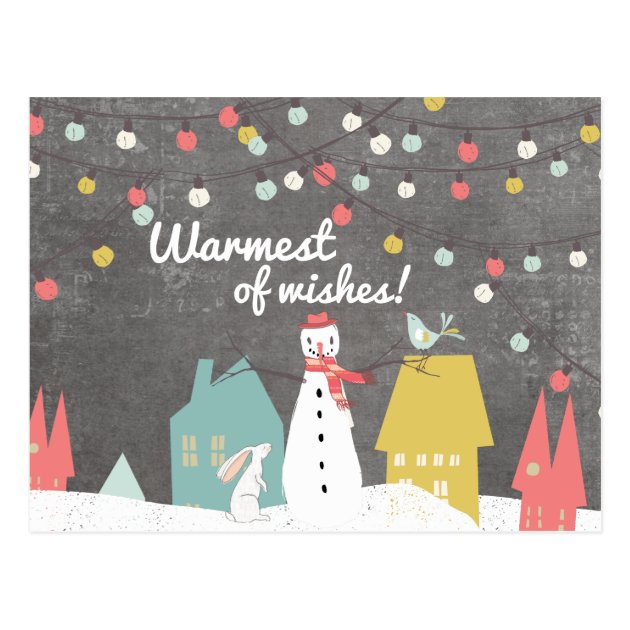 Warmest Of Wishes Vintage Style Christmas Snowman Postcard