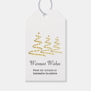 Warmest Wishes Artsy Gold Stylized Christmas Trees Gift Tags