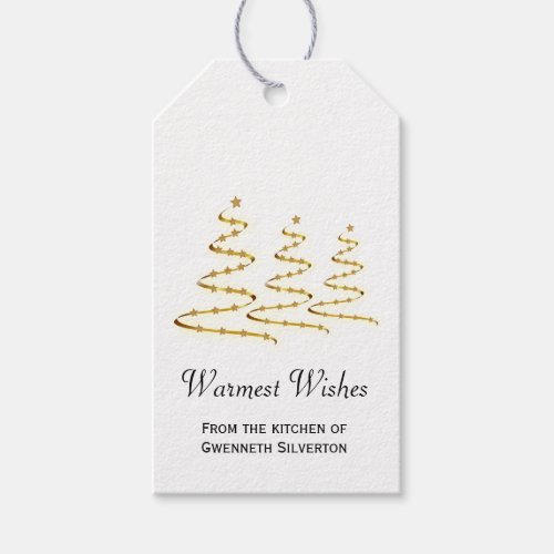 Warmest Wishes Artsy Gold Stylized Christmas Trees Gift Tags