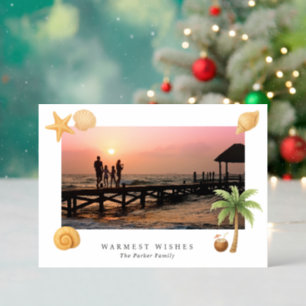 Warmest Wishes Beach Modern Christmas Letterpress Photo Cards