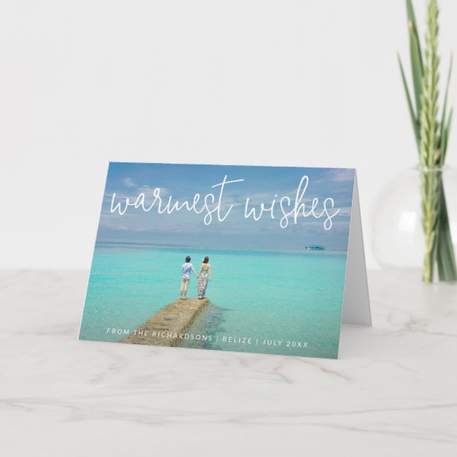 Warmest Wishes Beach Photo Elegant Christmas Holiday Card (Front)