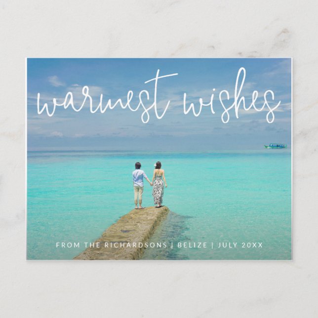 Warmest Wishes Beach Photo Elegant Christmas Holiday Postcard (Front)