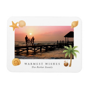 Warmest Wishes Beach Photo Modern Christmas Magnet
