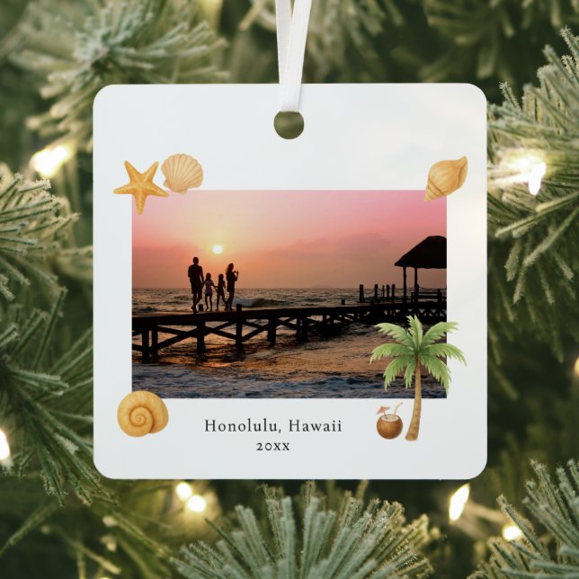 Warmest Wishes Beach Photo Modern Christmas Metal Ornament (Insitu)