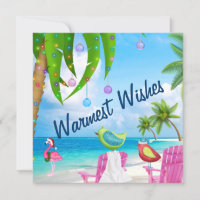Warmest Wishes, Birds, Palm Trees, Beach Christmas Holiday Card