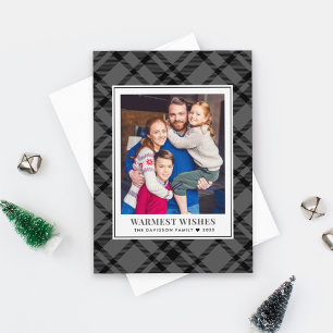 Warmest Wishes Black Plaid Photo Frame Holiday Card