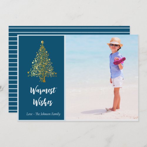 Warmest Wishes Blue Ocean Beach Christmas Card
