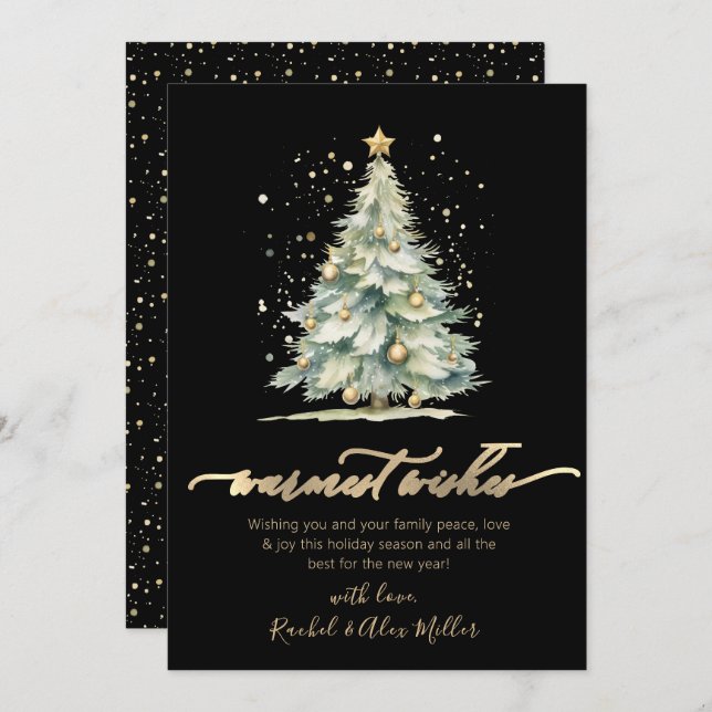 Warmest Wishes Chic Gold Script Tree Non Photo Holiday Card (Front/Back)