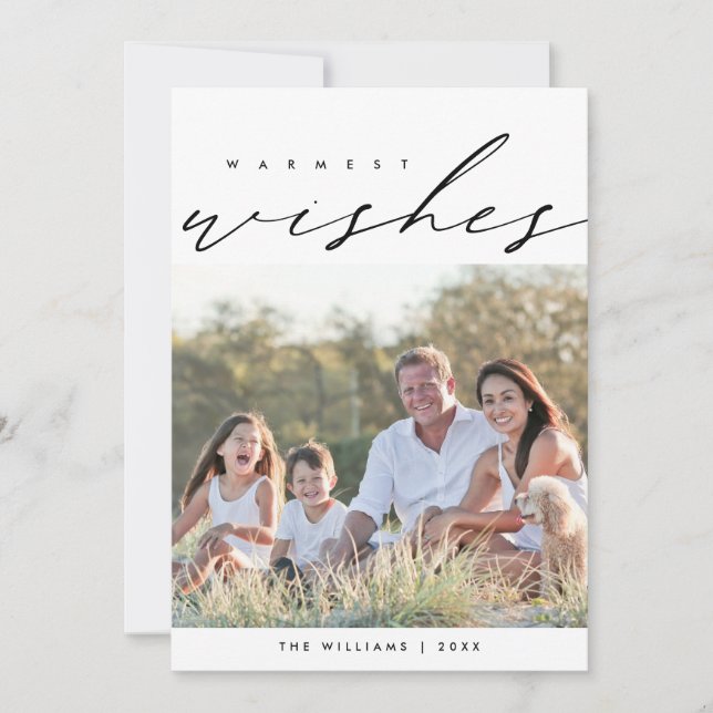 Warmest Wishes, Christmas Family Photo Layover Holiday Card (Front)