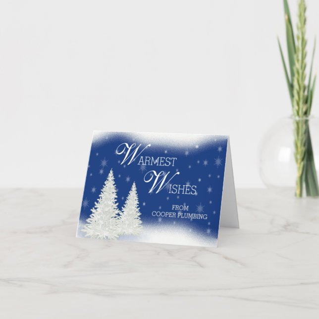 Warmest Wishes Christmas Tree Snow Business Holiday Card (Front)