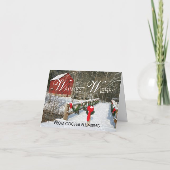 Warmest Wishes Country Barn Business Holiday Card (Front)