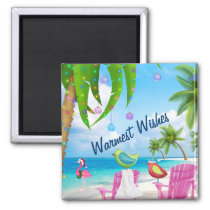 Warmest Wishes Cute Birds Beach Christmas Holiday Magnet