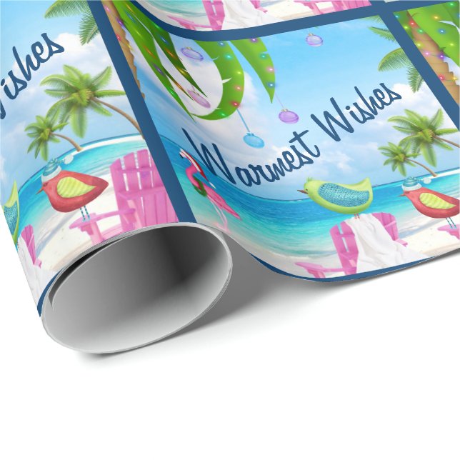 Warmest Wishes Cute Birds Beach Christmas Holiday Wrapping Paper (Roll Corner)