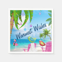 Warmest Wishes Cute Birds Beach Christmas Party Napkins