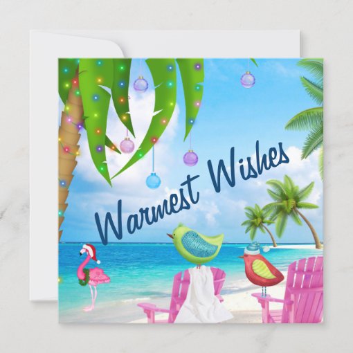 Warmest Wishes Cute Birds Tropical Beach Christmas Holiday Card | Zazzle