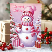Warmest Wishes Cute Pink Snowman 
