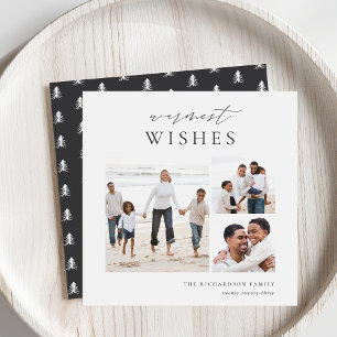 Warmest Wishes Elegant 3 Photo Collage Christmas Holiday Card