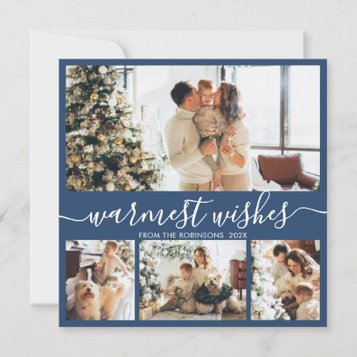 Warmest Wishes Elegant 4 Photo Collage Christmas H Holiday Card