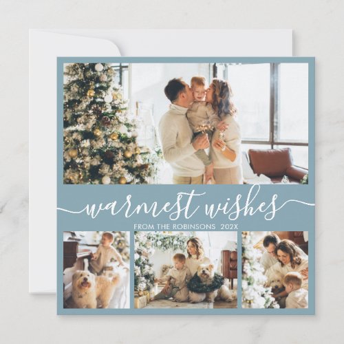 Warmest Wishes Elegant 4 Photo Collage Christmas Holiday Card