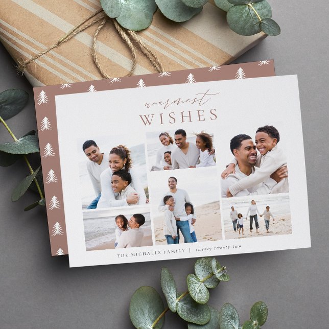 Warmest Wishes Elegant 6 Photo Collage Christmas Holiday Card (Creator Uploaded)