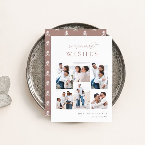 Warmest Wishes Elegant 6 Photo Collage Christmas Holiday Card