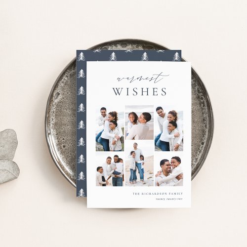 Warmest Wishes Elegant 6 Photo Collage Christmas Holiday Card