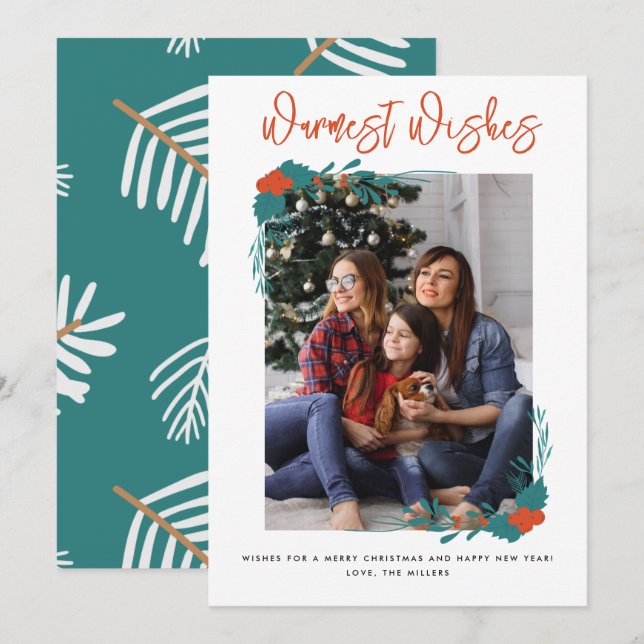 Warmest Wishes Family Photo Christmas Holiday Card (Front/Back)